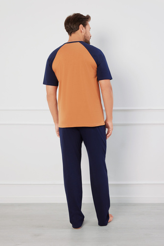 Alexander Pánske pyžamo s krátkym rukávom, dlhé nohavice Talianska móda - koňaková/granátová