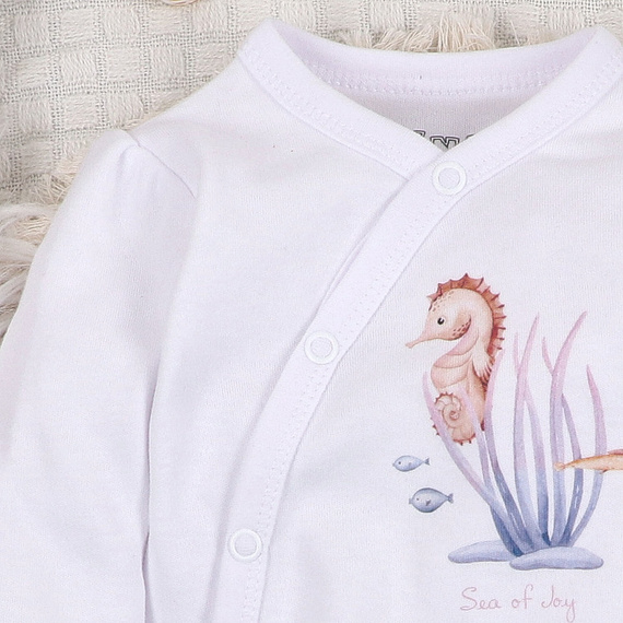 ABN-5472 Underwater World obálkové body s dlhým rukávom Nini white- organická bavlna, pre bábätká