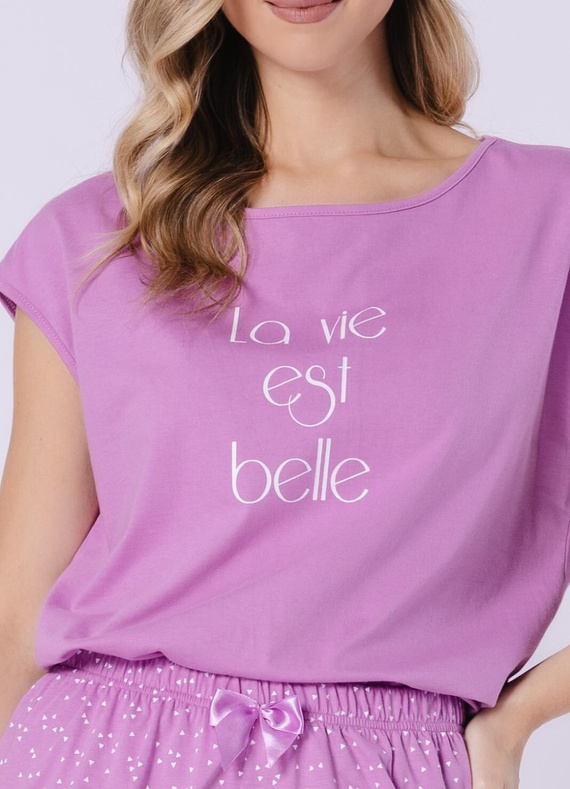 Rafaella Leveza 1715 fialová - dámske bavlnené pyžamo so šortkami, ľahké a pohodlné