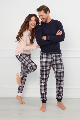 Brit Pyžamo Pánske dlhé nohavice s dlhým rukávom Talianska móda - námornícka modrá/potlač