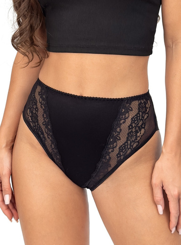 Nohavičky 228 Donna black - klasické dámske nohavičky s vysokým pásom a čipkou