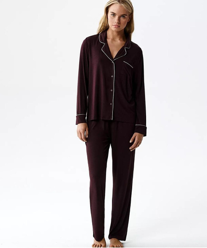 Dámske pyžamo Atlantic NLP-495 z modalu s golierom a dlhými nohavicami