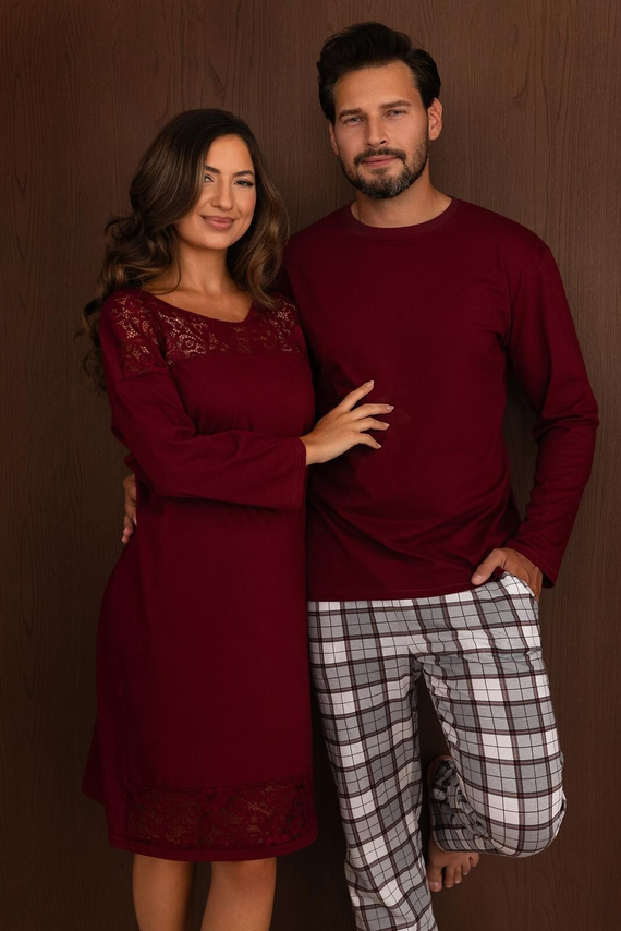 Dámska nočná košeľa Regina 2014 100% bavlna čipka elegantná bordová