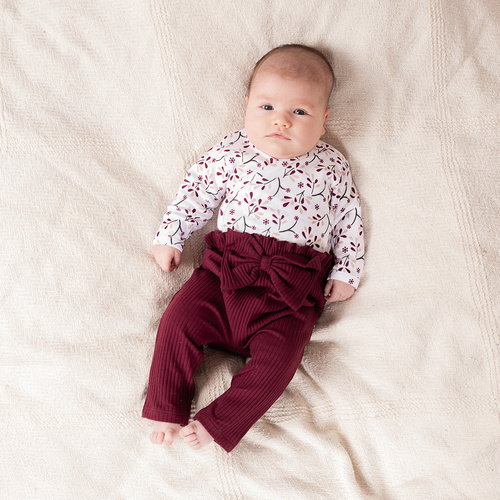 217016 Alisa Bavlnené nohavice Nicol rebrované s mašľou