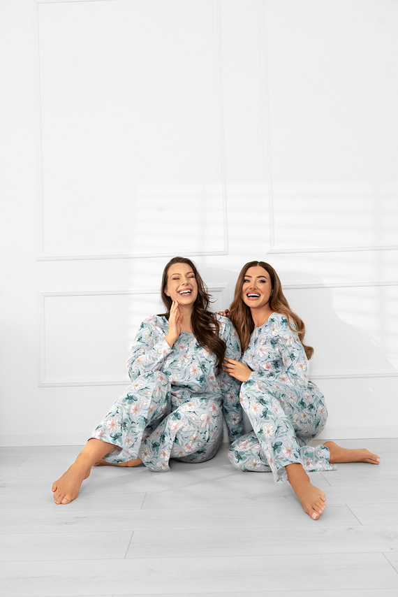 Dámske pyžamo Sequoia - bavlna, dlhý rukáv a nohavice, kvetinový vzorTalianska móda