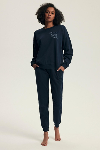 Dámske pyžamo Henderson 43705 Delancy navy blue - bavlnené, s dlhým rukávom, pohodlné a štýlové