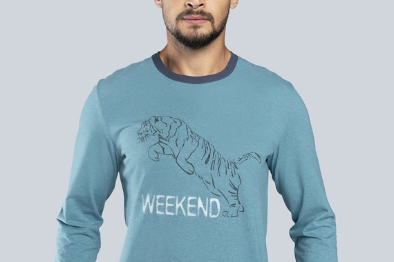 Lion Pánske pyžamo s dlhým rukávom, nohavice Italian Fashion - červená/grafitová