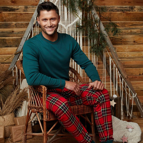 Narvik Pánske pyžamo s dlhým rukávom, dlhé nohavice Italian Fashion- zelená/potlač