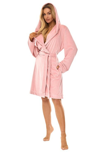 2509 Dámsky župan L&L Luna krátky s kapucňou púdrovo ružový - pohodlný a ľahký