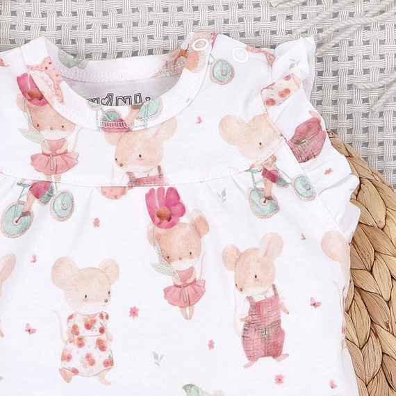 ABN-5537 Nini Happy Animals detské dupačky z organickej bavlny - bezniklové patentky, hypoalergénne, poľská výroba