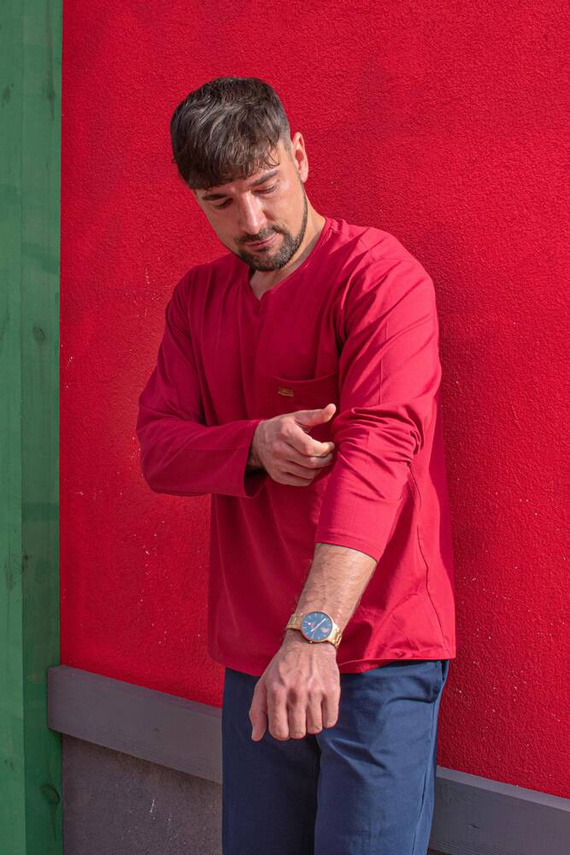 683 Kevin Forex Pánske pyžamo - bordová - tmavomodrá