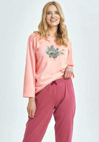 Patricia 3460 Taro dámske pyžamo z bavlny v marhuľovej farbe so 7/8 rukávmi