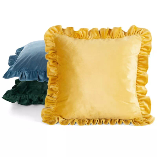 Obliečka Brenda 45x45 šalviová zamat s volánom mustard