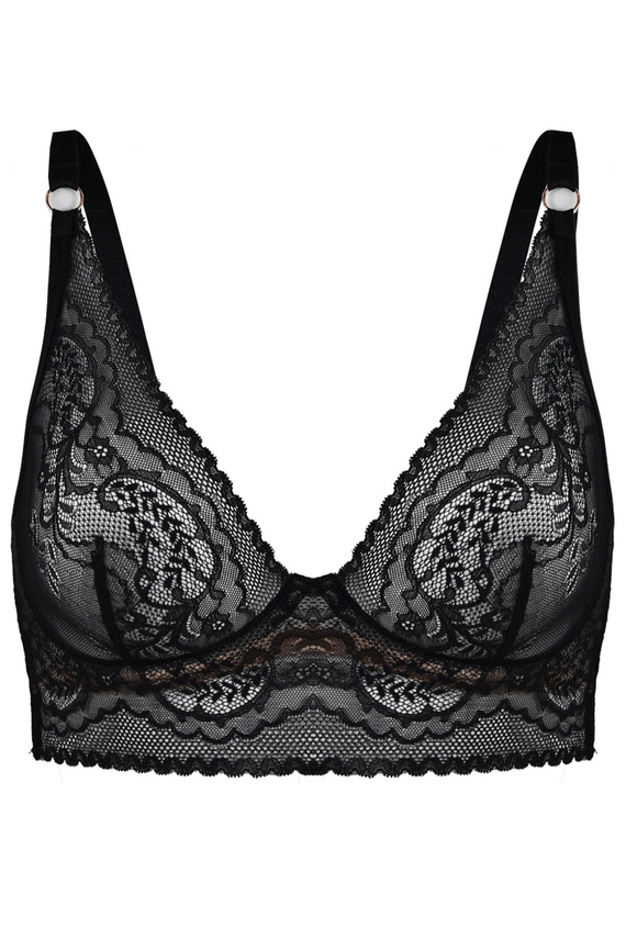 19236 Feel Mediolano Bralette Long Black - čipkovaná podprsenka s predĺženým pásom