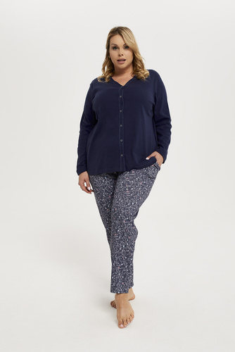 Sajna Dámske pyžamo s dlhým rukávom a dlhými nohavicami Italian Fashion - námornícka modrá/potlač