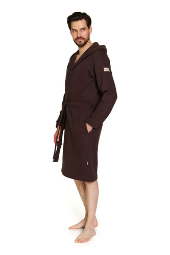 Doctor Nap 7332 - Pánsky bavlnený župan s kapucňou | 100% bavlna, poľská výroba - hnedý