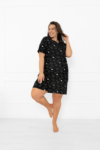 Dámska nočná košeľa Bonnie - bavlna MEGA SOFT, čierna z ovčej kože Italian Fashion