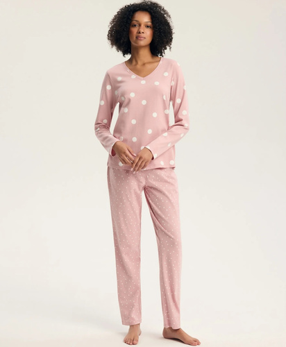 Henderson Gitte 45425 Dámske dlhé pyžamo 100 % bavlna Výstrih do V dusty rose