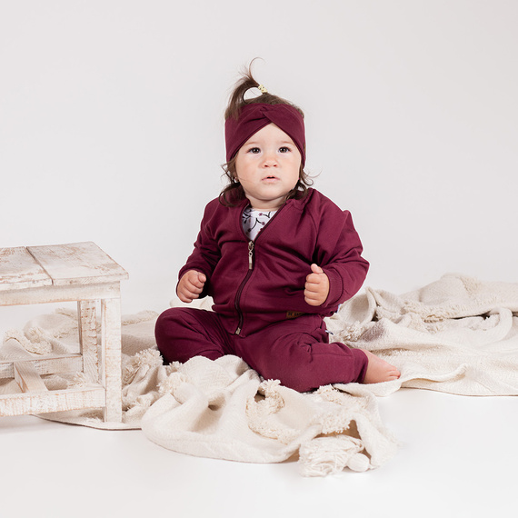 217066 Bavlnená rebrovaná čelenka Alisa Nicol - bordová