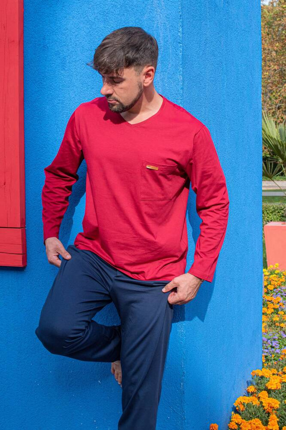 683 Kevin Forex Pánske pyžamo - bordová - tmavomodrá