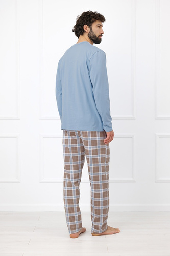 Italian Fashion Wilhelm pánska pyžama 100 % bavlna, gombíky, károvaná - cappuccino