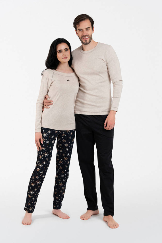 Denali Dámske pyžamo s dlhým rukávom a dlhými nohavicami Italian Fashion - béžová melanž/potlač