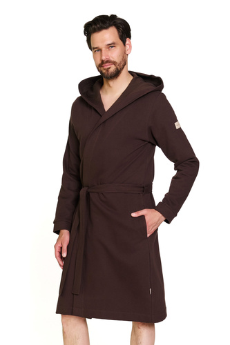 Doctor Nap 7332 - Pánsky bavlnený župan s kapucňou | 100% bavlna, poľská výroba - hnedý