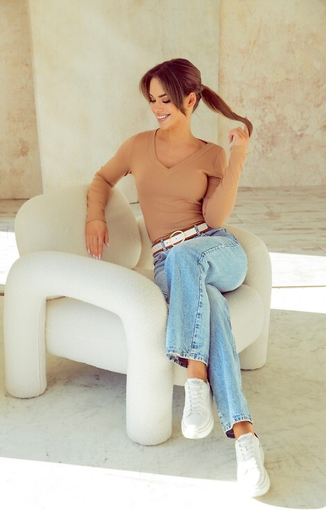 Eleonor Eldar Active béžová - blúzka pre ženy z rebrovanej viskózy, dlhý rukáv