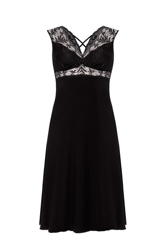 Nočná košeľa Petra KM29 Mefemi by Nipplex čierna- viskóza, čipka, dĺžka do lýtok