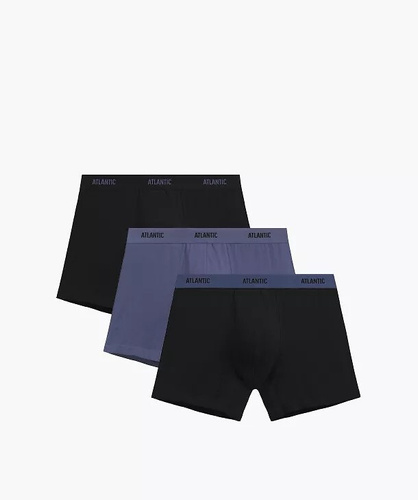 Pánske boxerky Atlantic 3MH-0177 A3 3-pak čierne-denim – bavlnené, dlhá nohavica