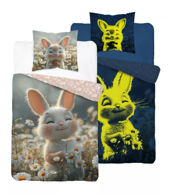 5548 A Fluo 95 Posteľná bielizeň svietiaci zajačik v kvetoch 100% bavlna | Pre deti Detexpol