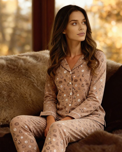 482/434 Dámske pyžamo Smile 4 Cornette - bavlnené, nezapínané, s golierom