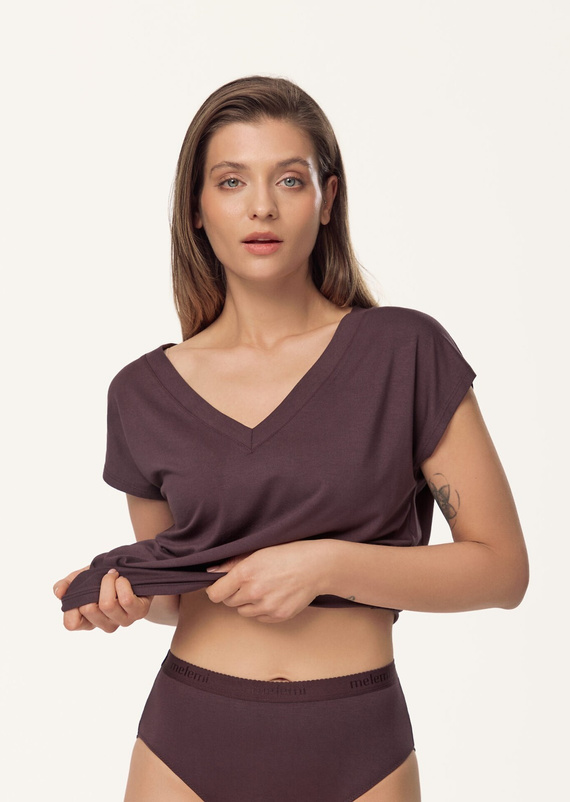 Modré pyžamové tričko Mefemi Mila PG71 viskóza pohodlné brown