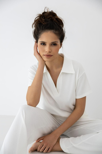 Sensis Zuri ecru dámske pyžamo – bavlna a modal dlhé