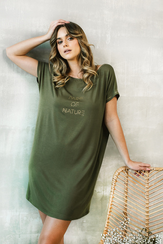 Natura Dámska nočná košeľa s krátkym rukávom Italian Fashion - khaki