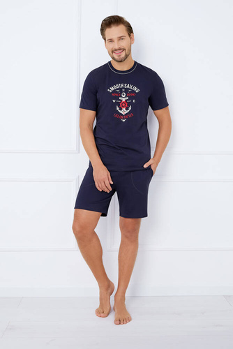Port Pánske pyžamo s krátkym rukávom, šortky Italian Fashion - námornícka modrá