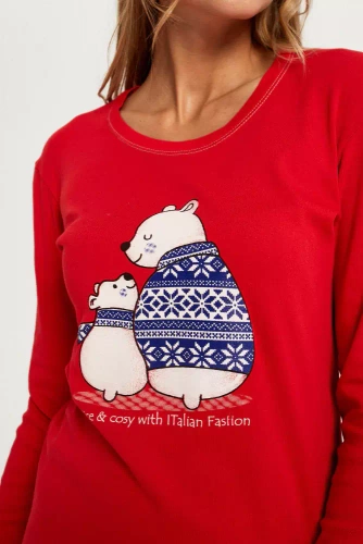 Arktyka Dámske pyžamo s dlhým rukávom a dlhými nohavicami Italian Fashion - červená/potlač