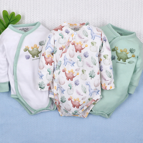 ABN-5562 Dino Explorer Envelope body Nini white | Organická bavlna pre novorodencov