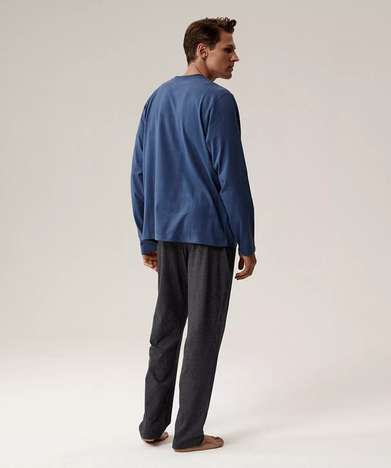 Pánske pyžamo NMP-389 Atlantic - modrá bavlna, dlhý rukáv, štýlová súprava na chladné noci
