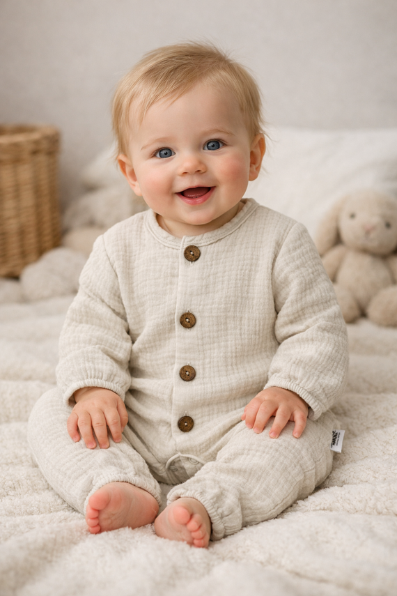 Mušelínový župan Just Muslin 02235BE Makoma beige - ľahký, priedušný, 100% bavlna