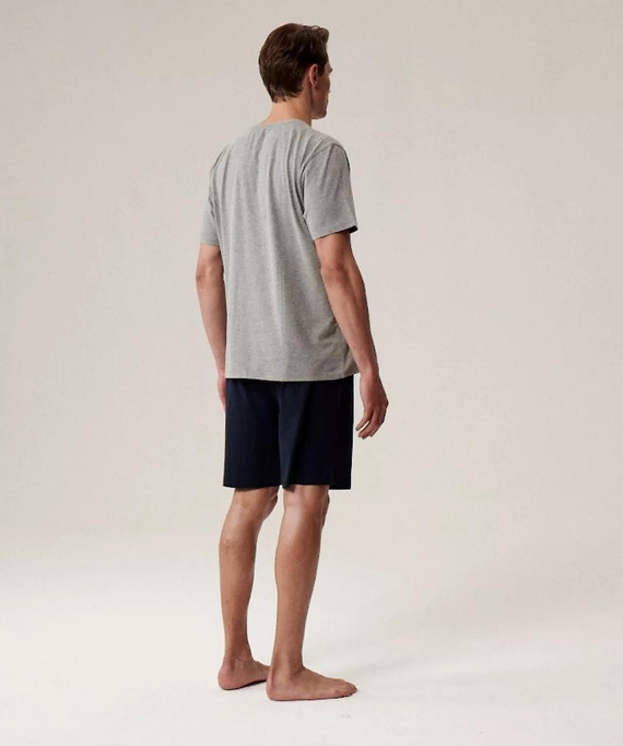 Pánske pyžamo NMP-396 - sivomodré a bavlnené, s krátkym rukávom, ľahké a pohodlné na leto