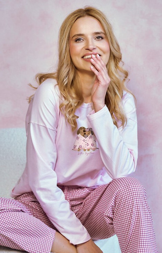 3434 Elisa Dámske pyžamo Taro - 100% bavlna, dlhý rukáv, potlač psíkov