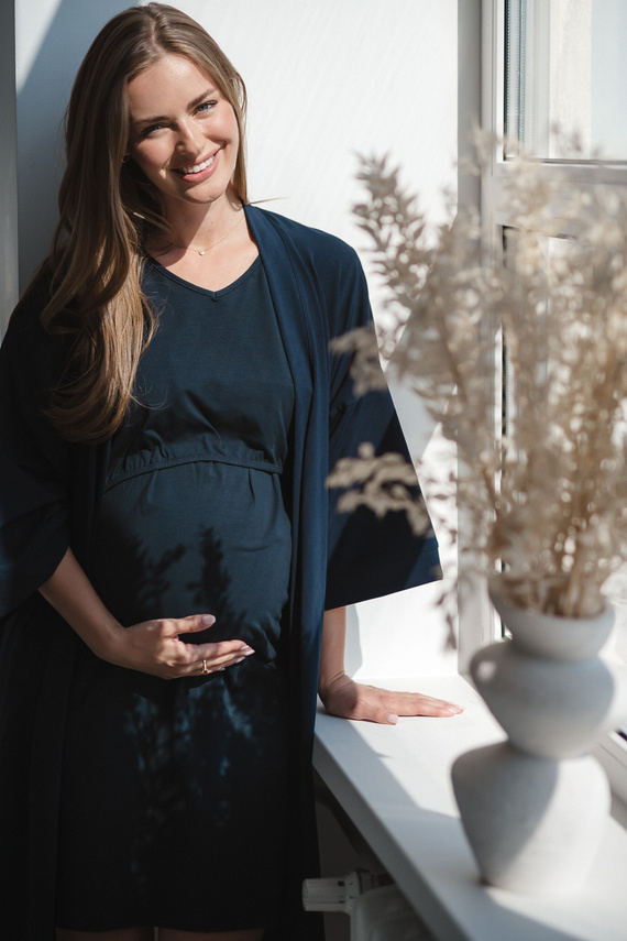 Milk&Love tehotenský župan tmavomodrý - bavlna s elastanom, pohodlný, rukáv 7/8