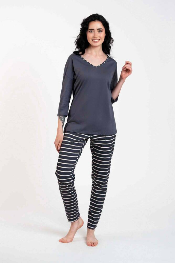 Betty Dámske pyžamo 3/4 rukáv, dlhé nohavice Italian Fashion - grafitová/grafitová potlač