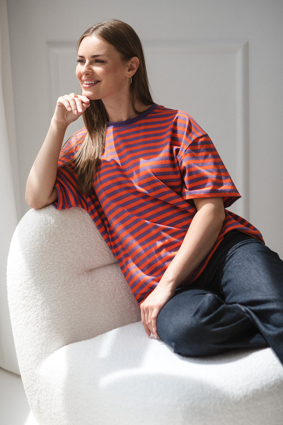 Mamahood Tričko pre tehotenstvo a dojčenie Milk&Love fialová a oranžová - pohodlné a štýlové