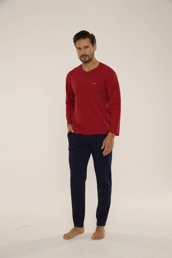 683 Kevin Forex Pánske pyžamo - bordová - tmavomodrá