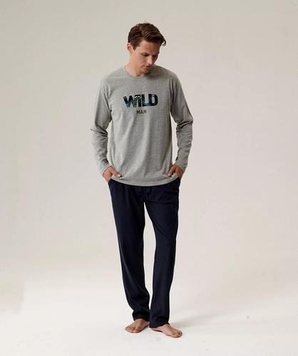 Pánske pyžamo NMP-392 Atlantic - bavlnené, s dlhým rukávom, štýlový komplet na chladné noci