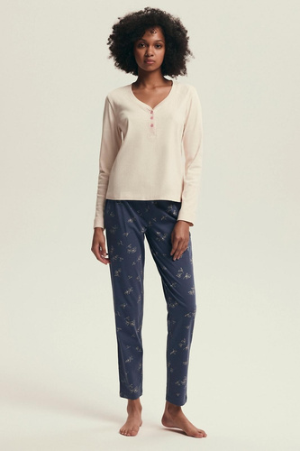 Dámske pyžamo 43698 Delanie Henderson krémové - bavlna, dlhý rukáv, elegantný strih