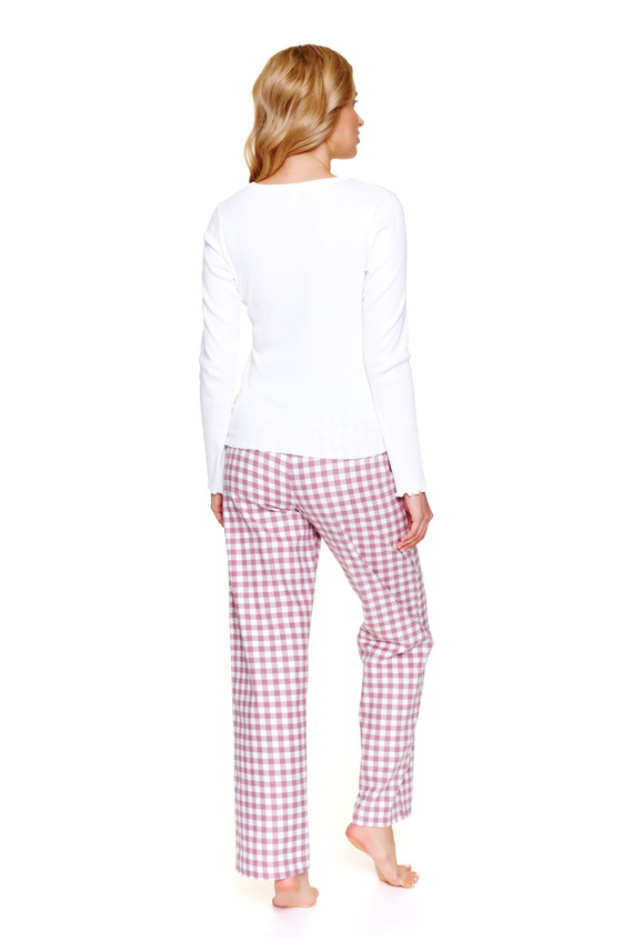 Doctor Nap 7302 - Dámske pyžamo s dlhými rukávmi a károvanými nohavicami