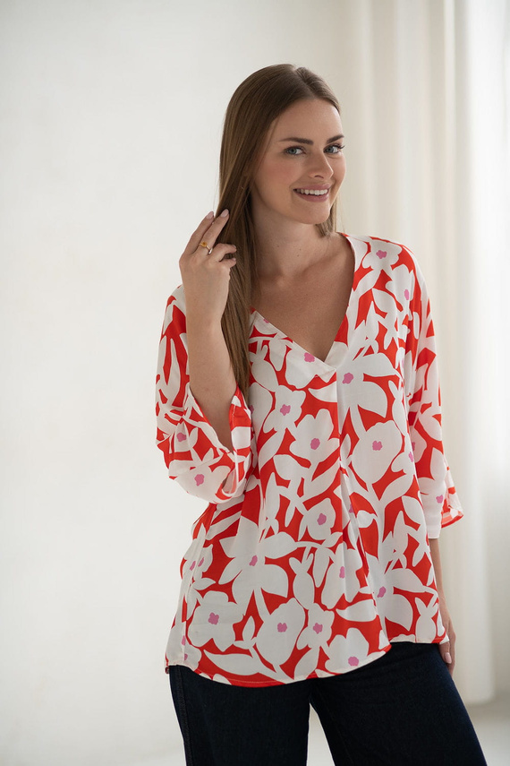 Materská blúzka Mamafullness Milk&Love v kvetinovej farbe - viskóza, 3/4 rukáv, oversize